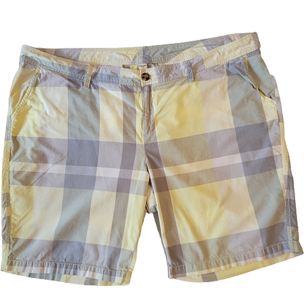 Old Navy plus women's yellow and gray checkered Chino shorts w/pockets size 22